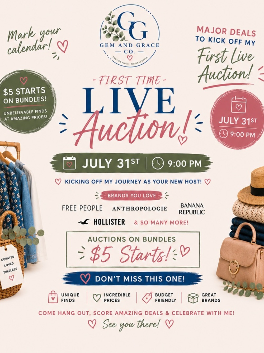 Gem and Grace Co. Live Auction Name brands and Bundles starting at 5$ Don’t Miss